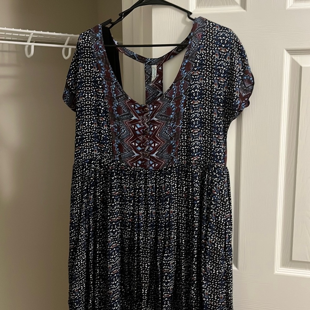 Floral dress (very blue and purple tones)